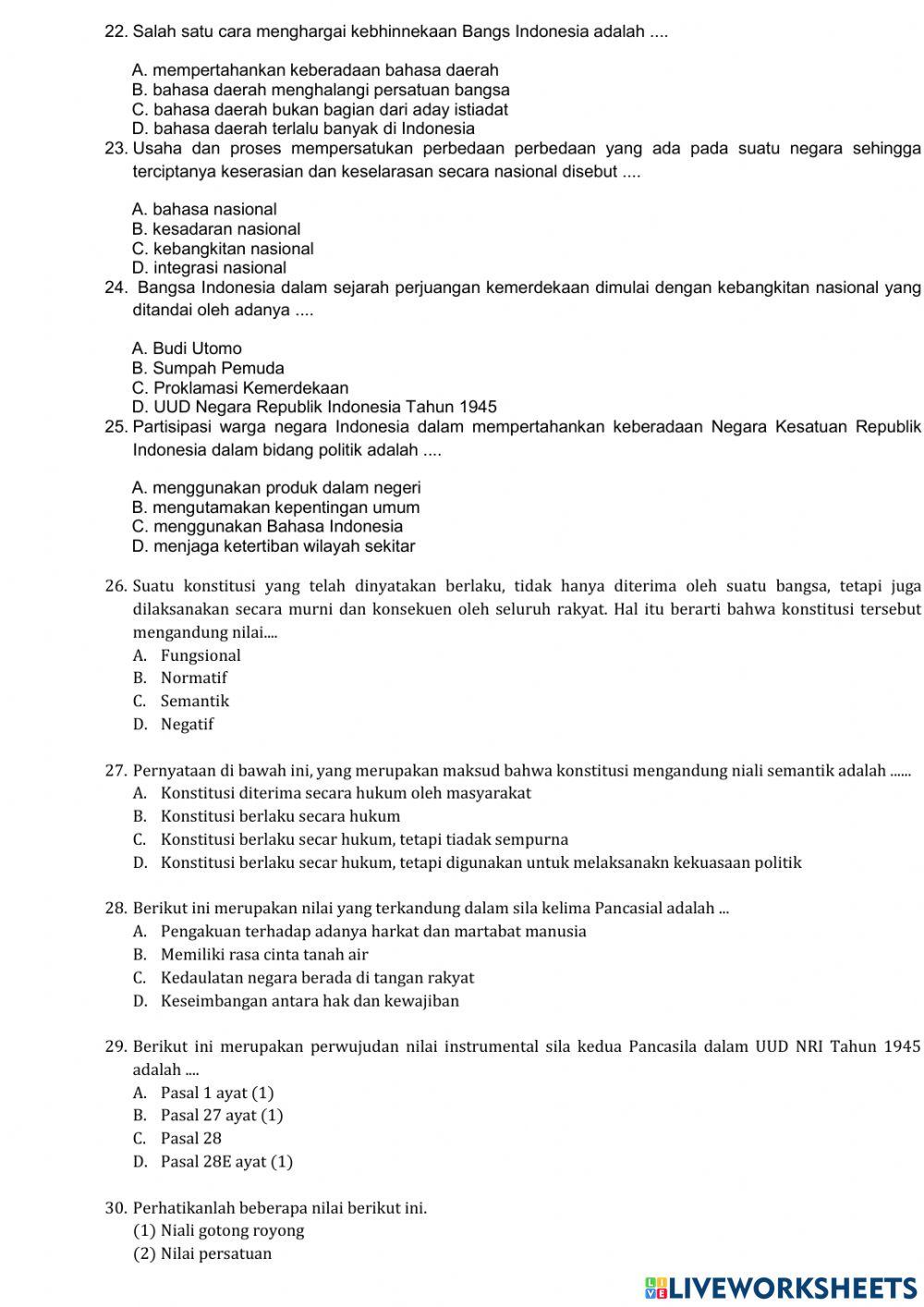 Soal PAT PPKN  kls 10