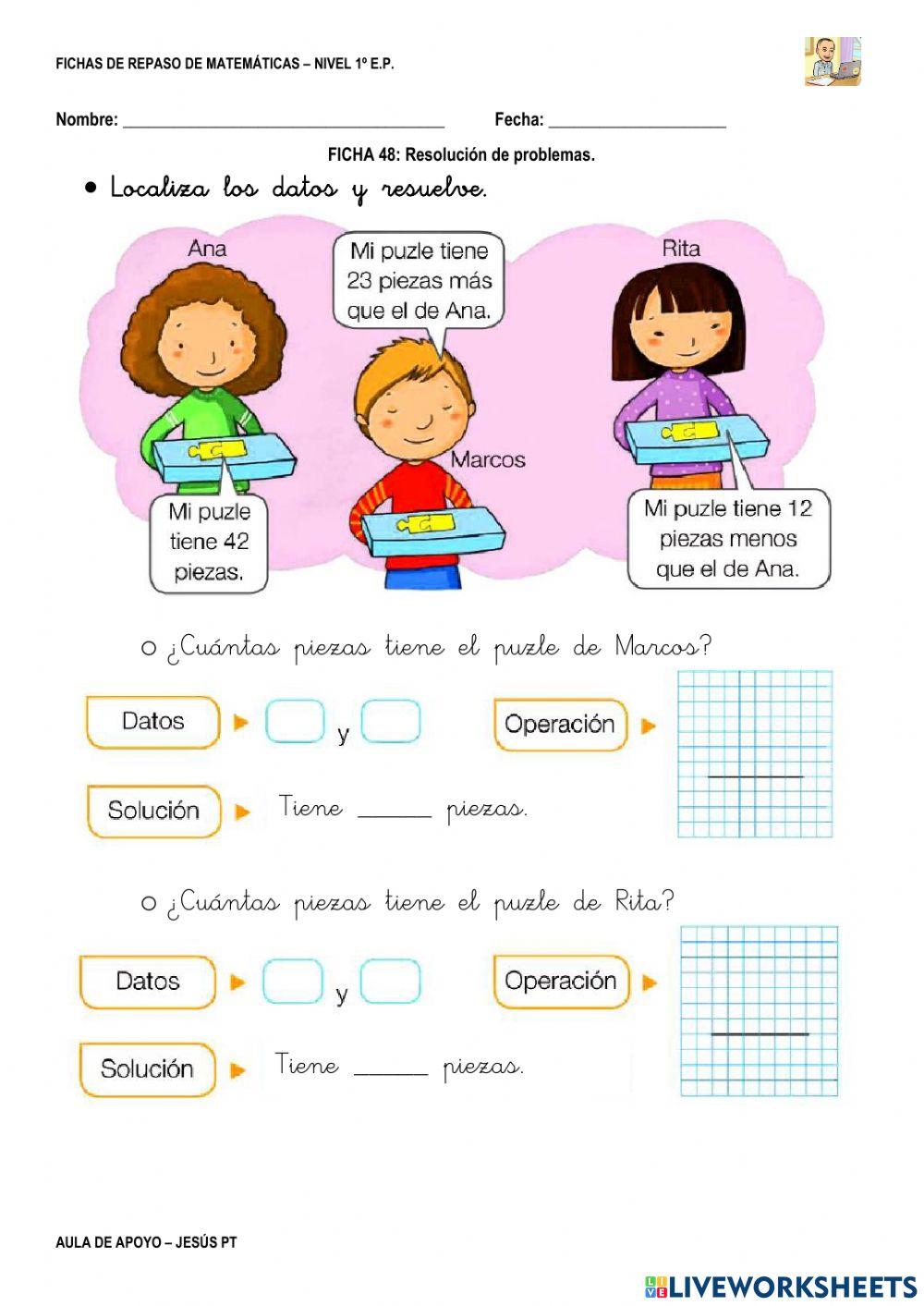 Ficha Matemáticas 48-1EP-Resolución de problemas