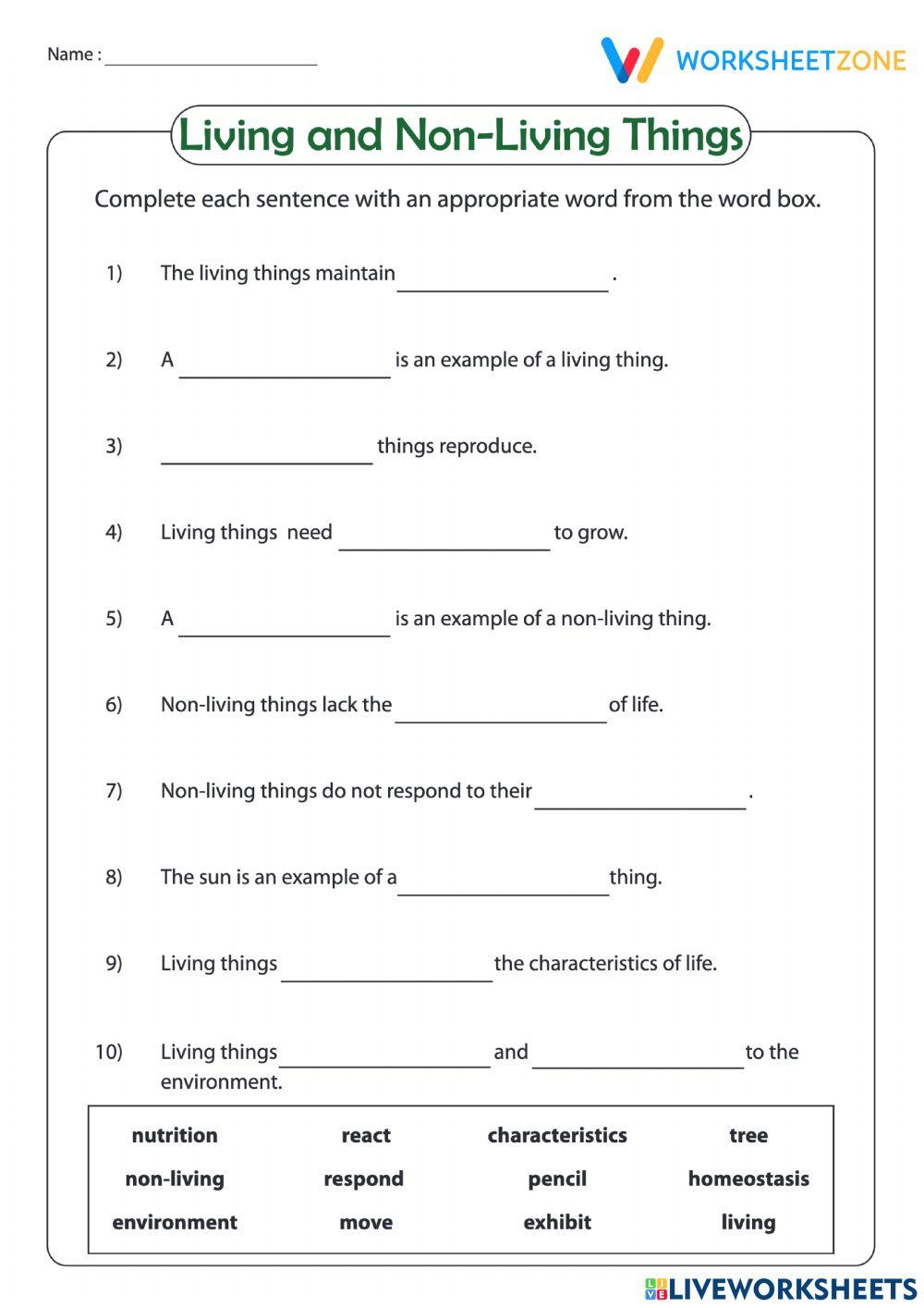 Living Or Non Living Things Worksheet