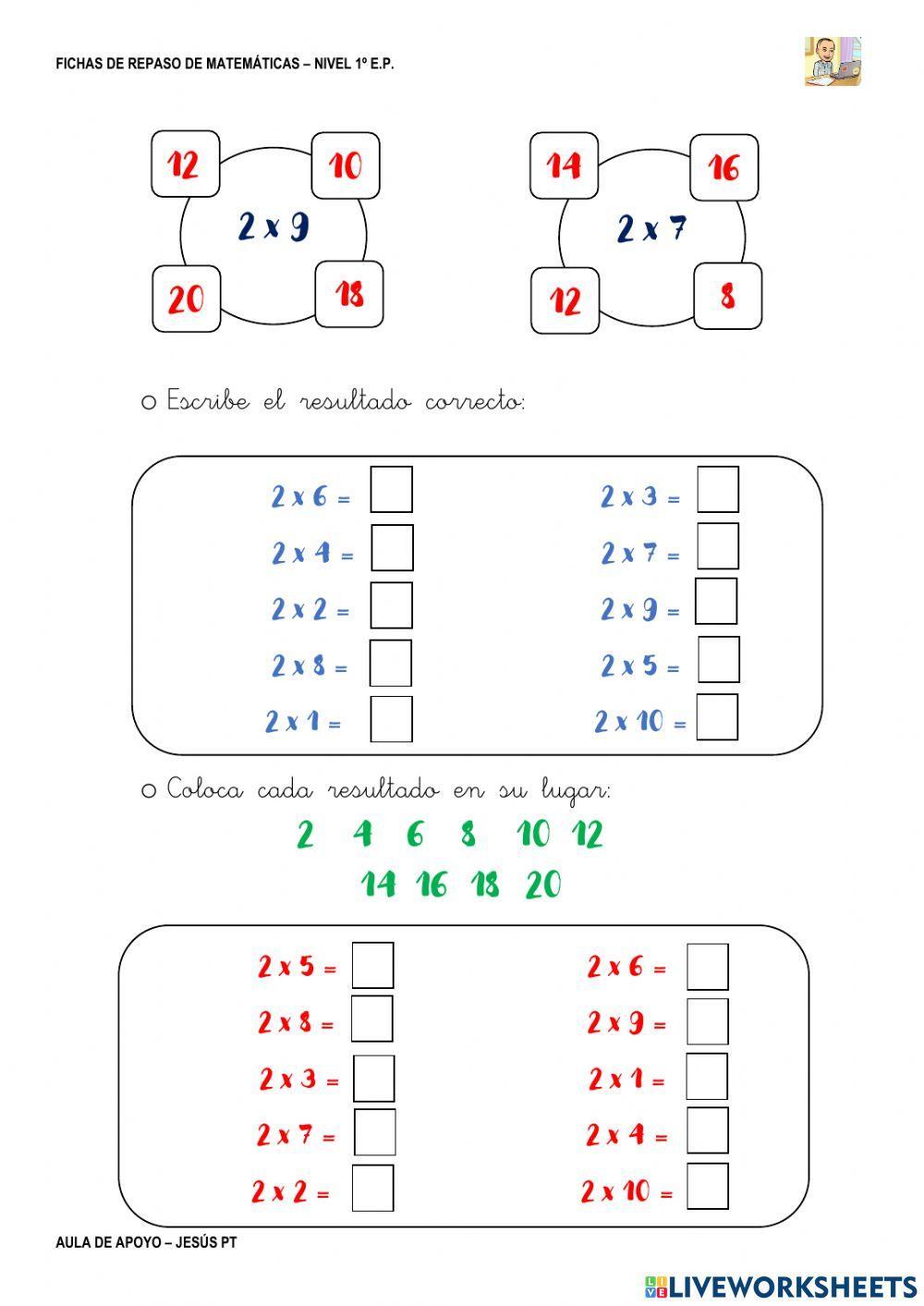 Ficha Matemáticas 49-1EP-Multiplicar por 2