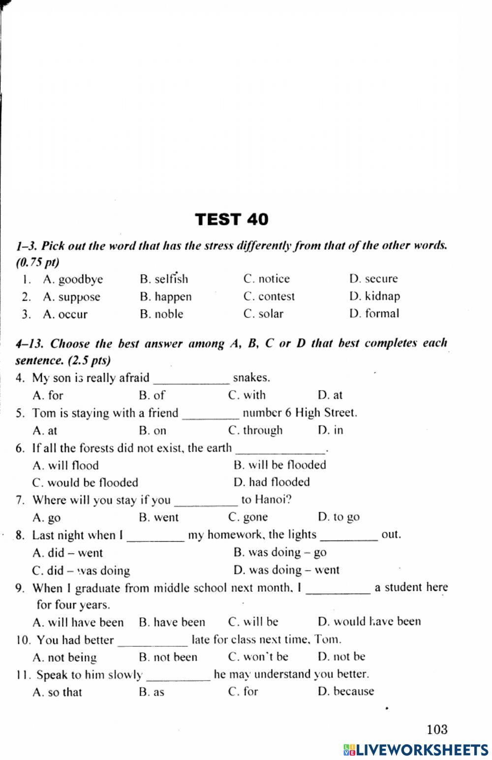 Bộ đề 10 -Lưu Hoằng Trí- Test 40