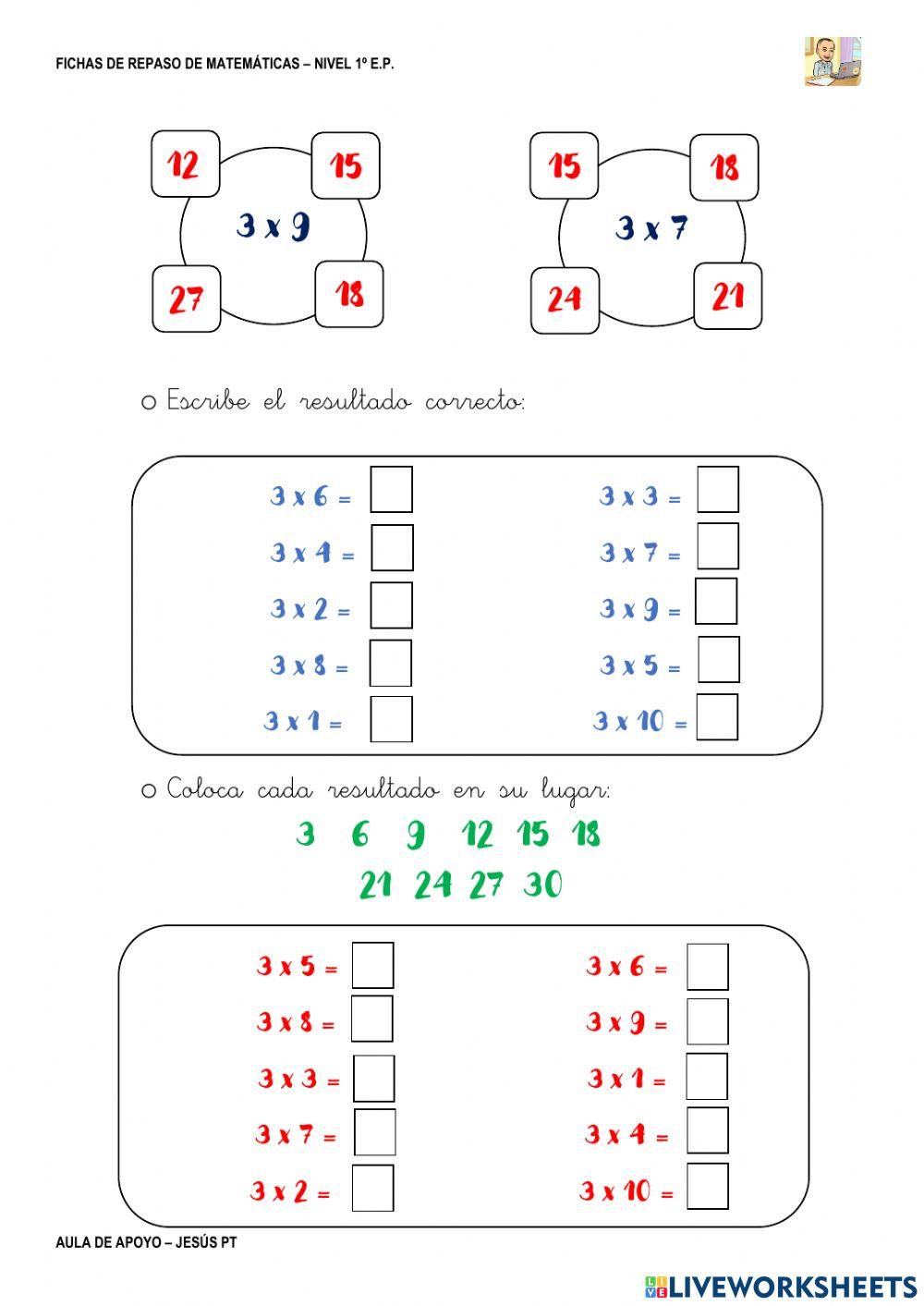 Ficha Matemáticas 50-1EP-Multiplicar por 3