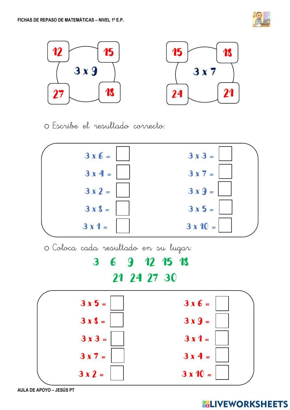 Ficha Matemáticas 50-1EP-Multiplicar por 3