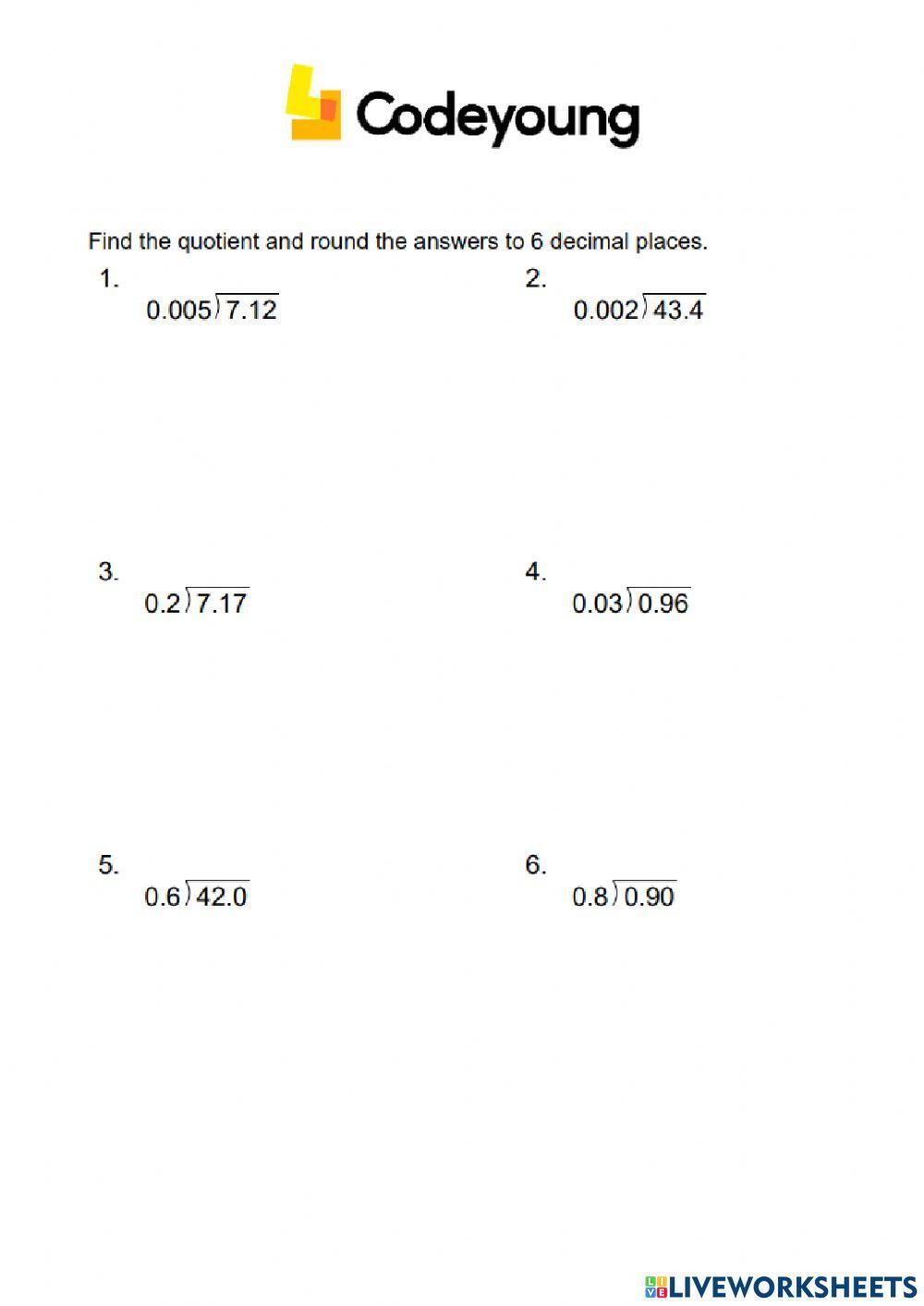 2072206 | Long Division Method for Decimals Concept CW