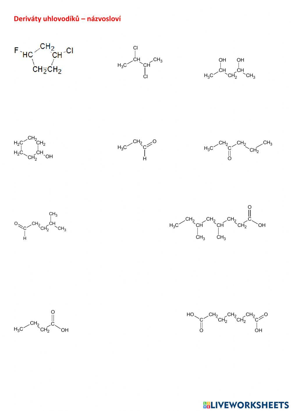 Názvosloví derivátů uhlovodíků