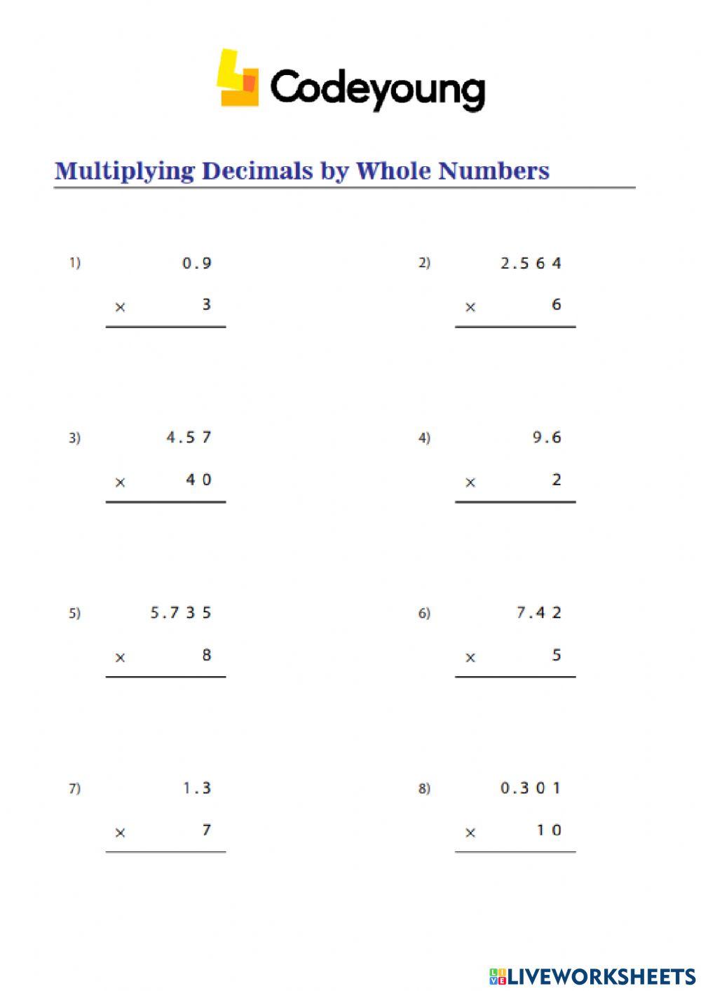 Multiplication of a Decimal and a Whole Number Concept CW