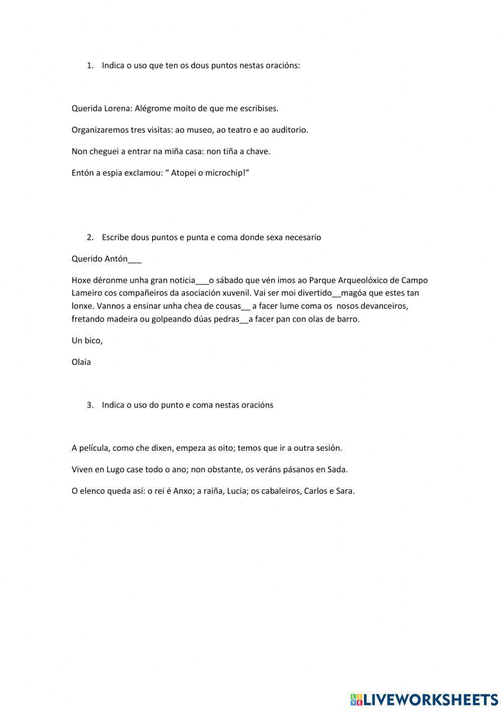 Os dous puntos e o punto e coma