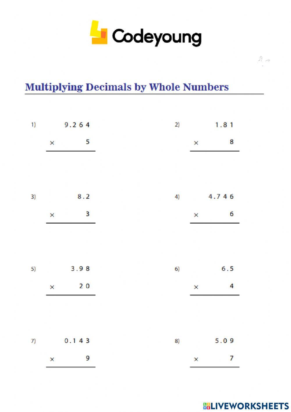 Multiplication of a Decimal and a Whole Number Concept HW