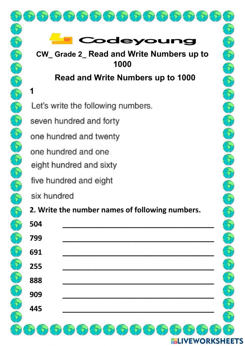 Read and Write Numbers up to 1000