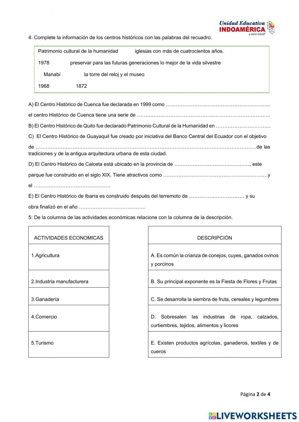 Evaluación quimestral de Estudios Sociales