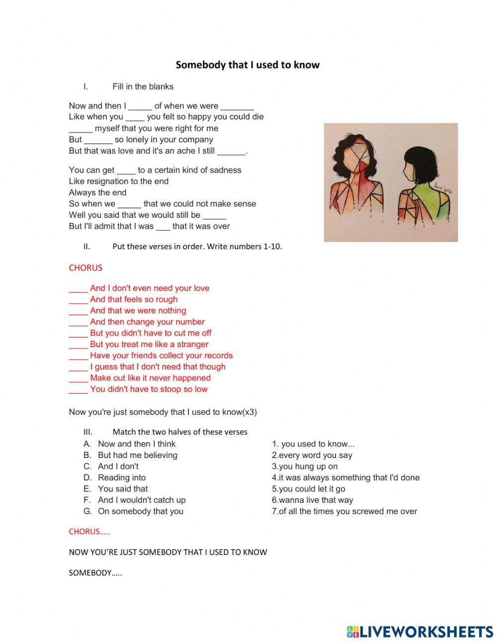 somebody I used to know online exercise for Live Worksheets