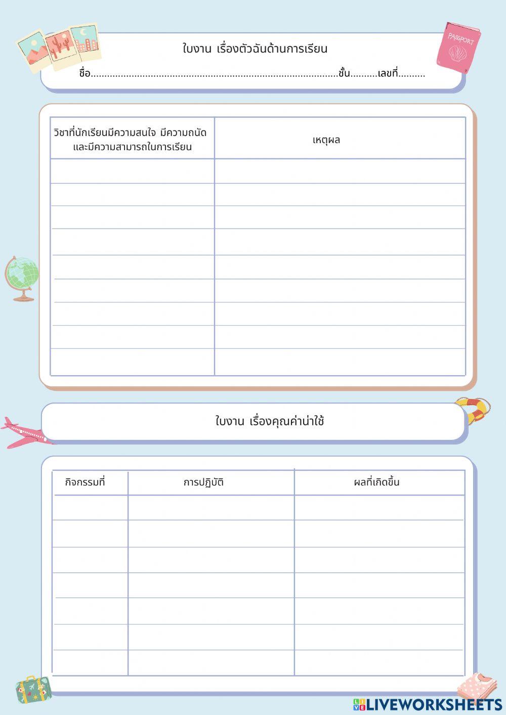 ใบงานเรื่องตัวฉันด้านการเรียน