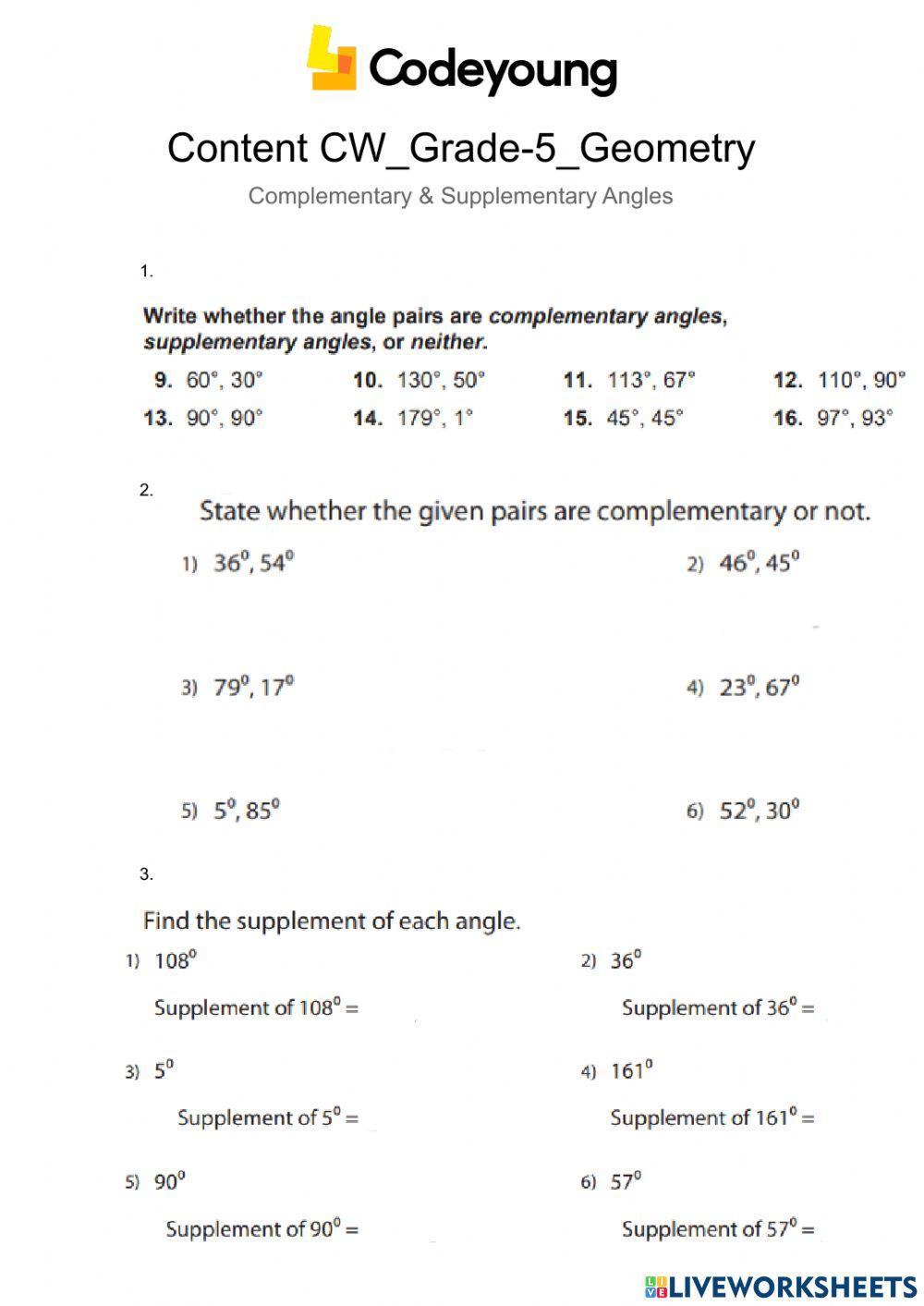 Content-CW-Complementary & Supplementary Angles