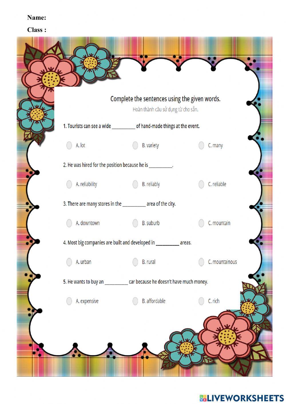 Trắc nghiệm VOCABULARY