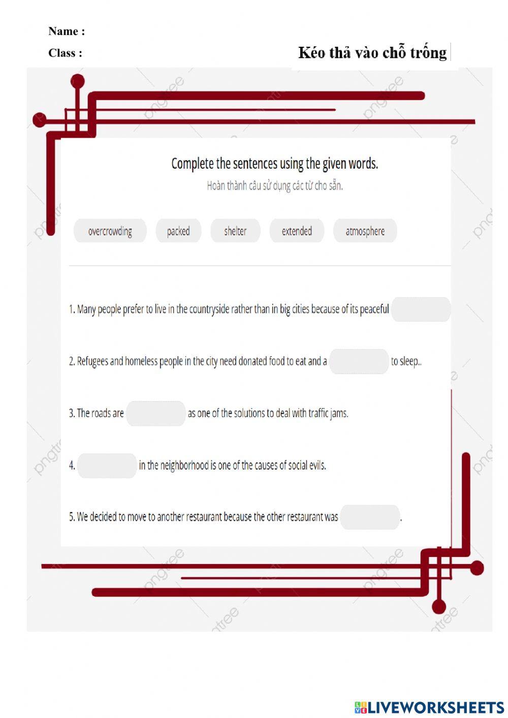 Vocabulary part 2 unit 2 lop 9 worksheet live worksheets