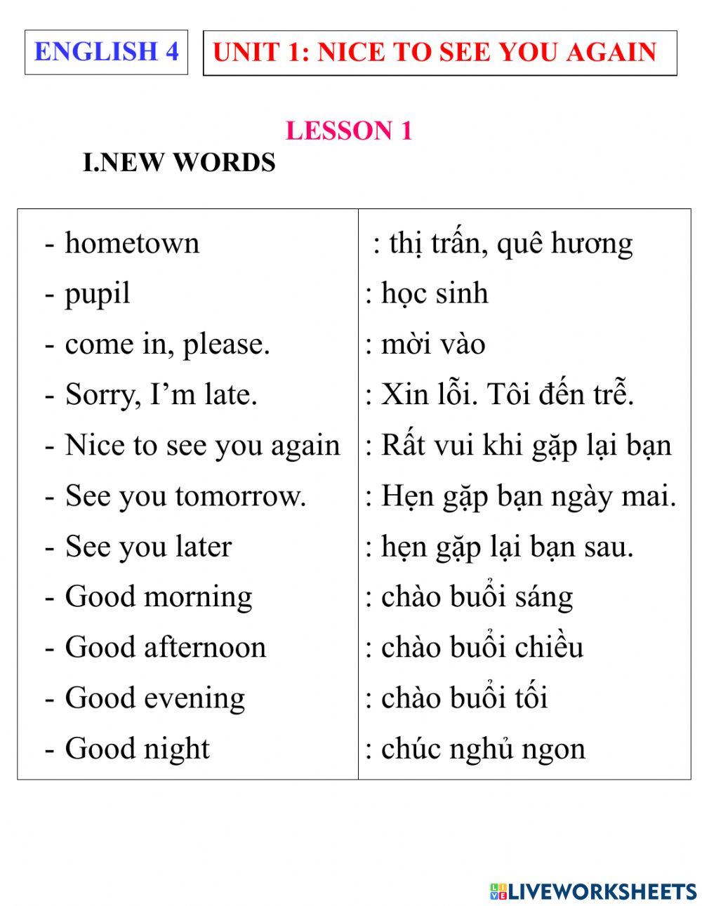 Englíh 4- unit 1- lesson 1