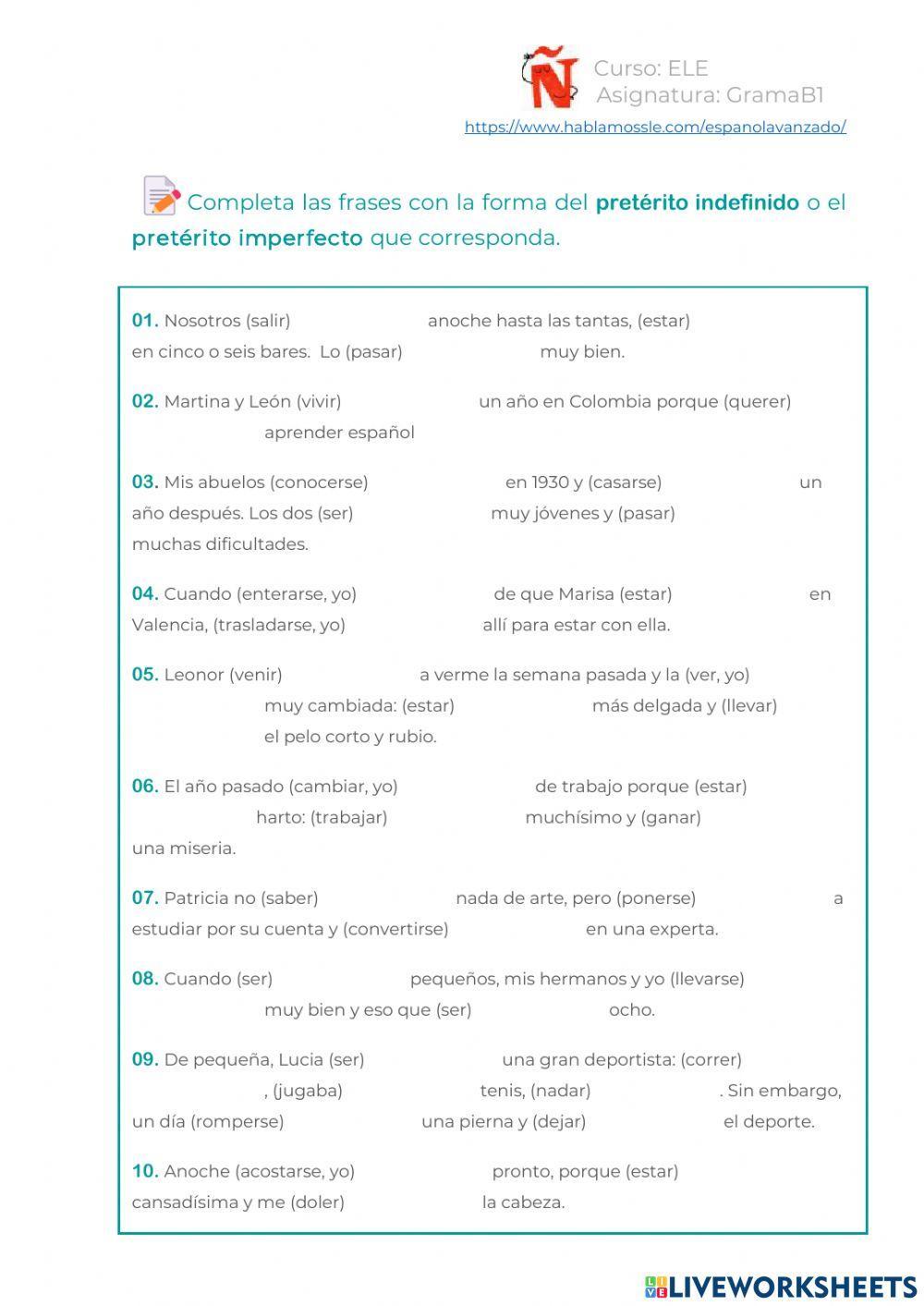 Pretérito indefinido o imperfecto