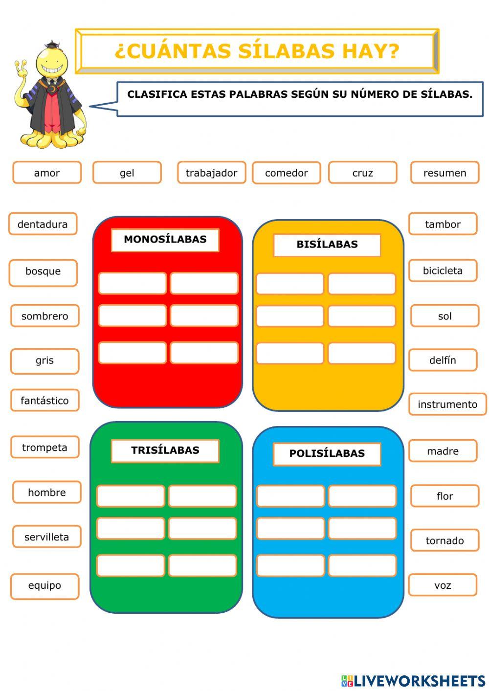 Palabras según número de sílabas