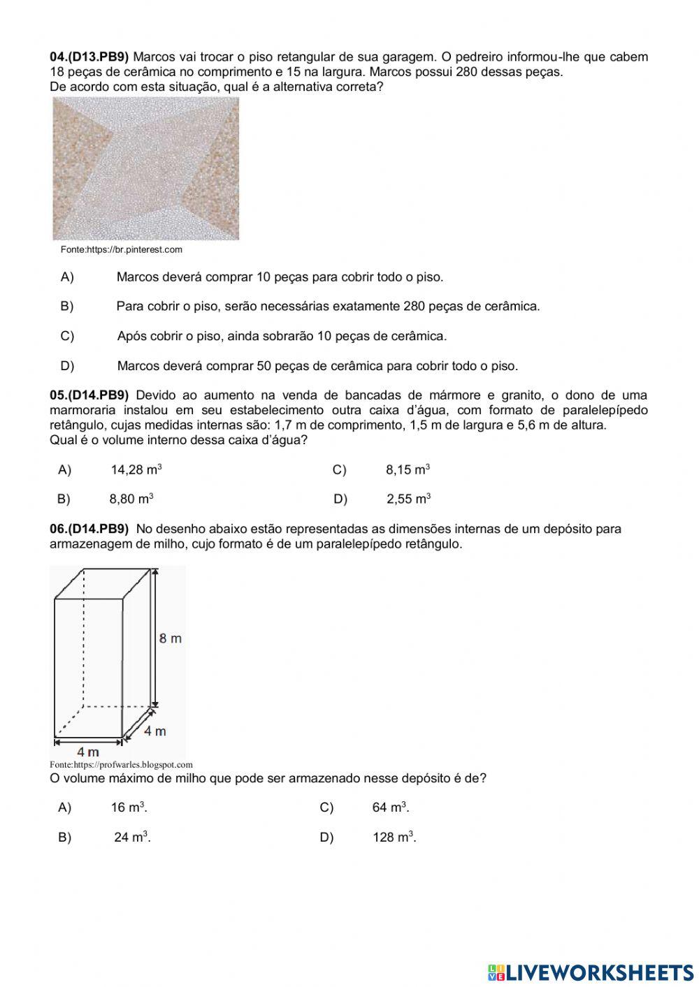 Perímetro, área e volume