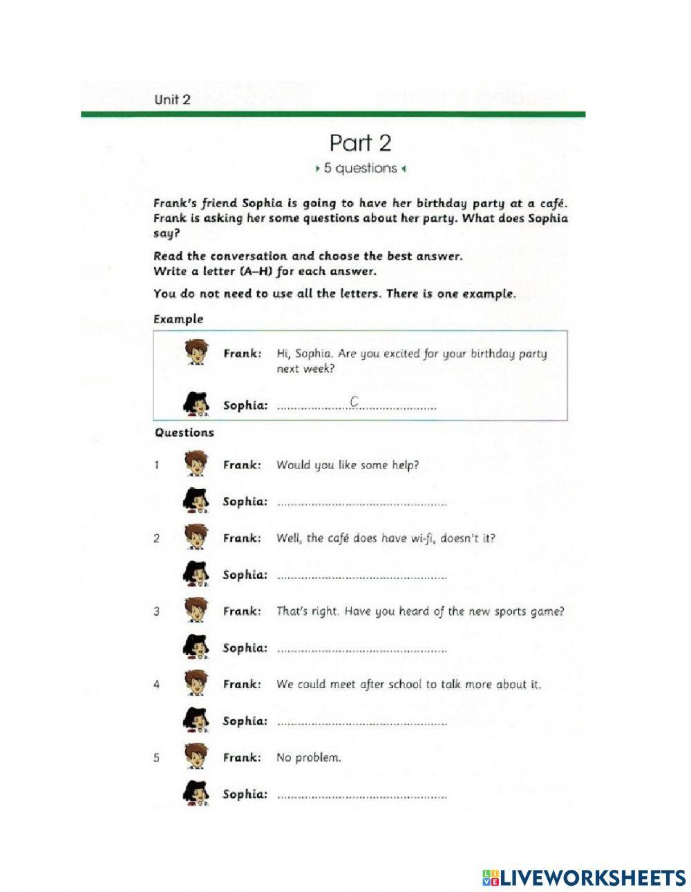 Flyers Skill Builder R&W part 1-5 Unit 2