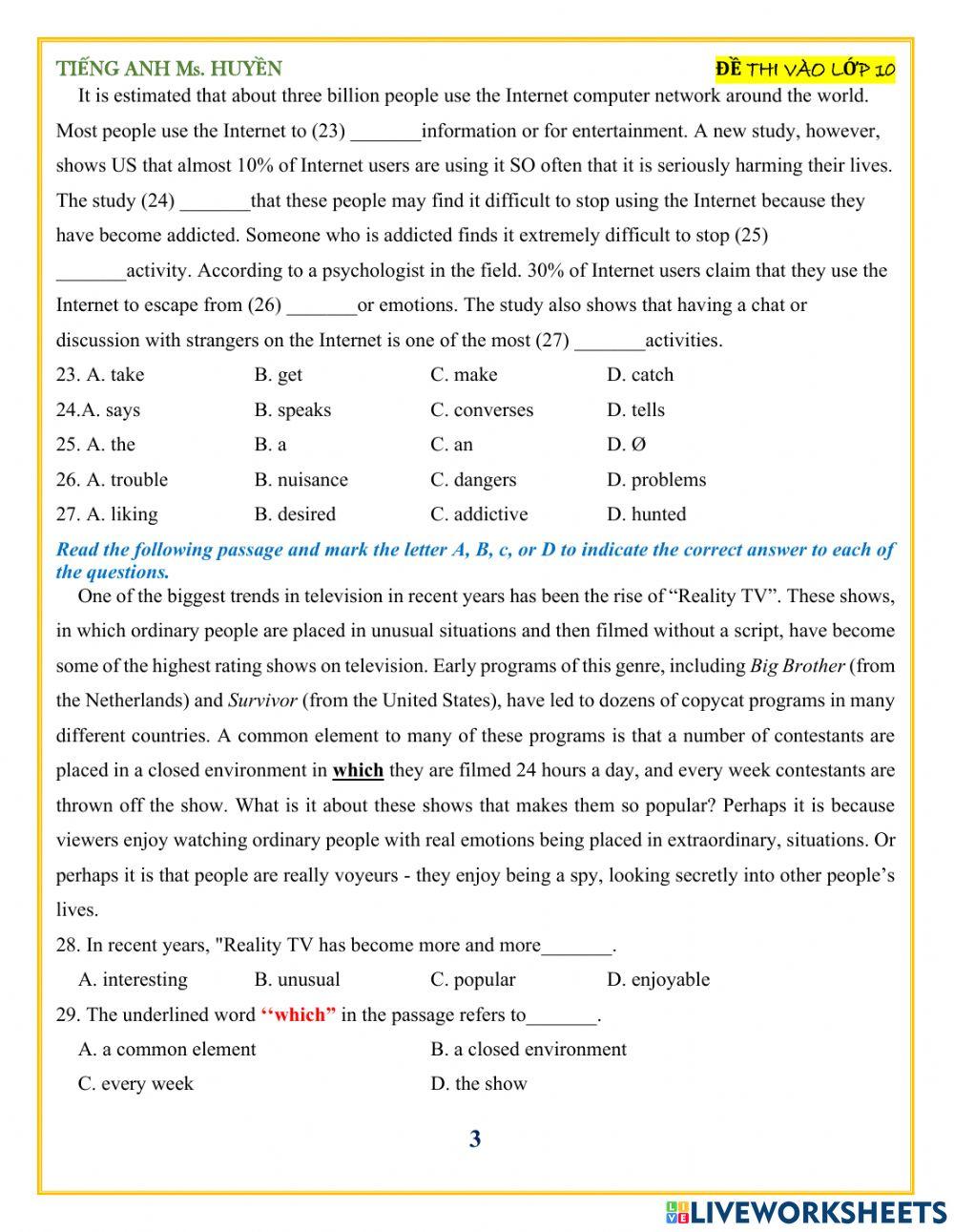 Thi vào 10. practice test 1