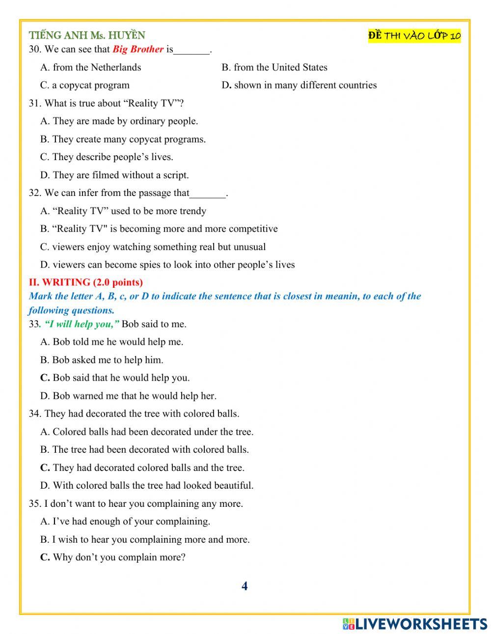 Thi vào 10. practice test 1