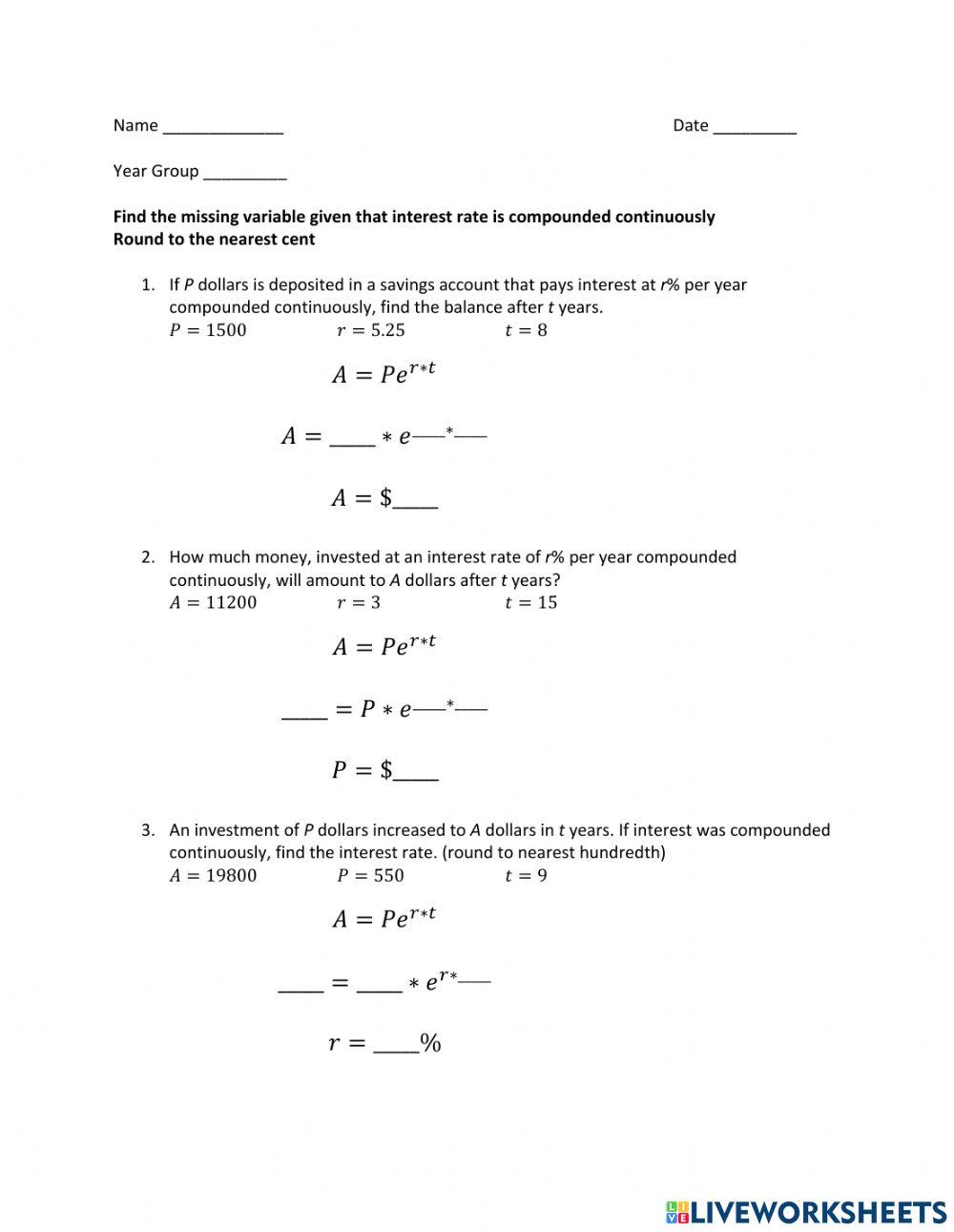 Exponential Functions - Compounded Continuously Exponential Functions - Compounded Continuously