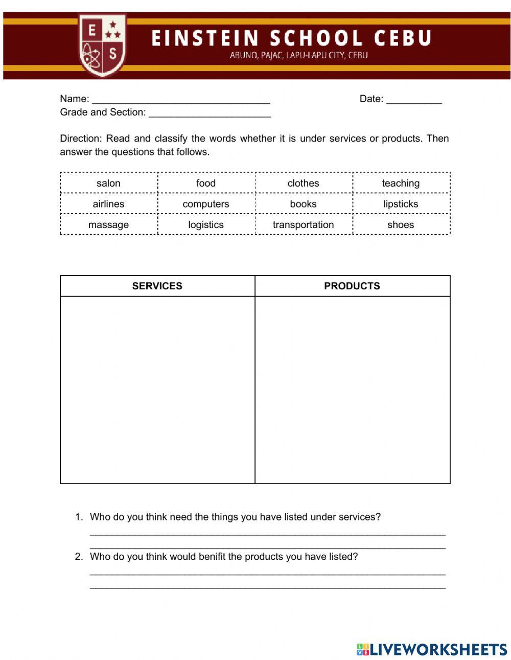 Products and services