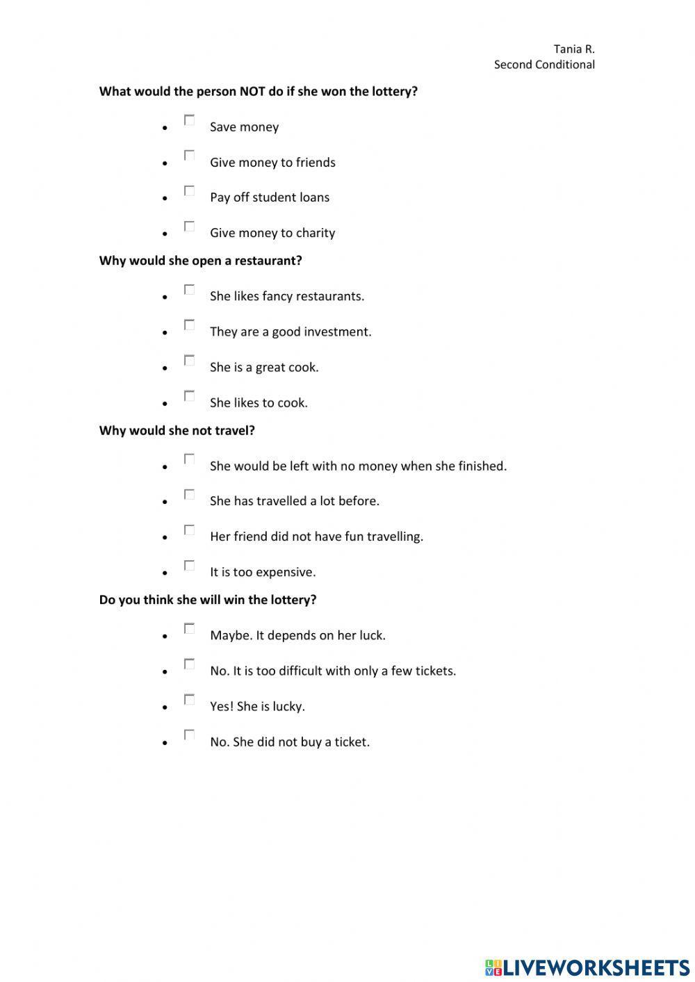 Second conditional reading Second conditional reading