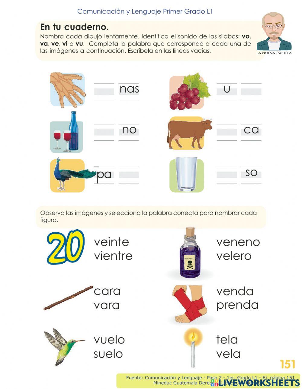 Comunicación y Lenguaje 1 L1 - Paso 2 - p. 151 - Letra -Vv-