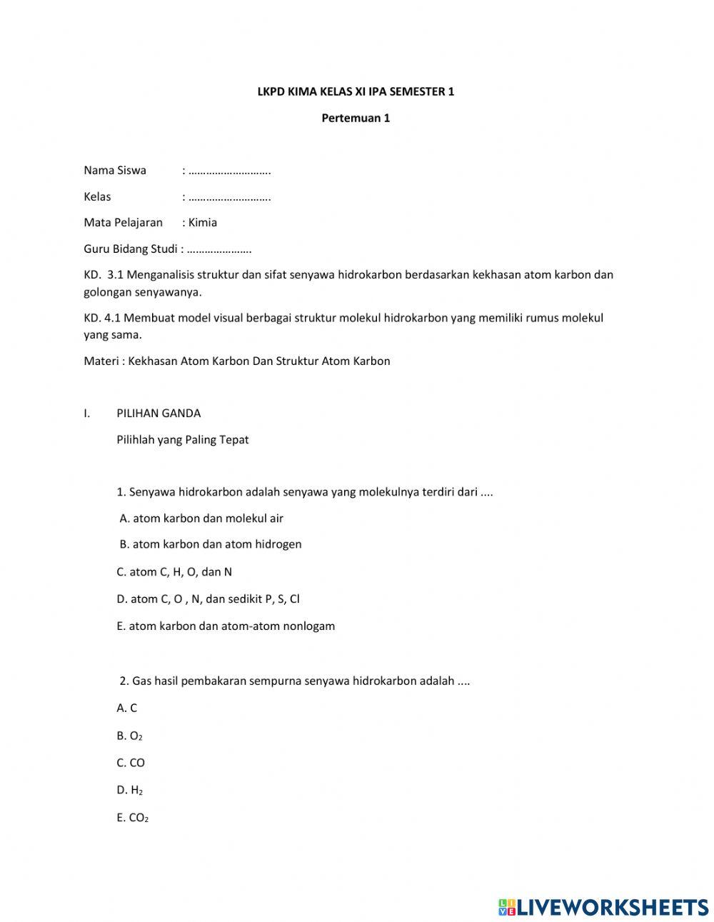 Uji Kompetensi Senyawa Hidrokarbon