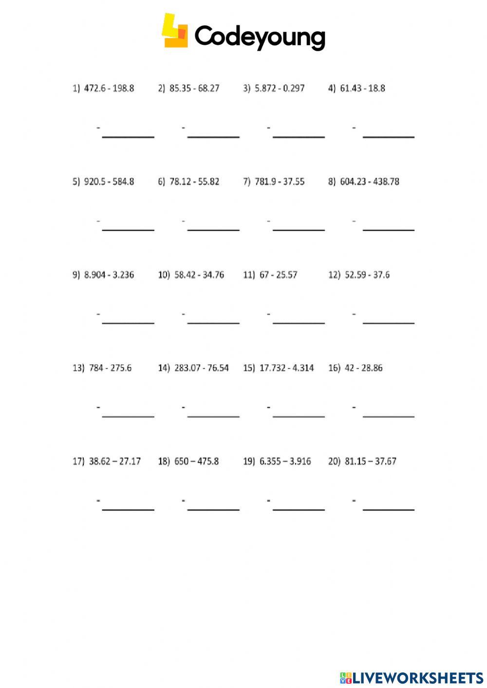 Advanced-Addition & Subtraction of Like Decimals