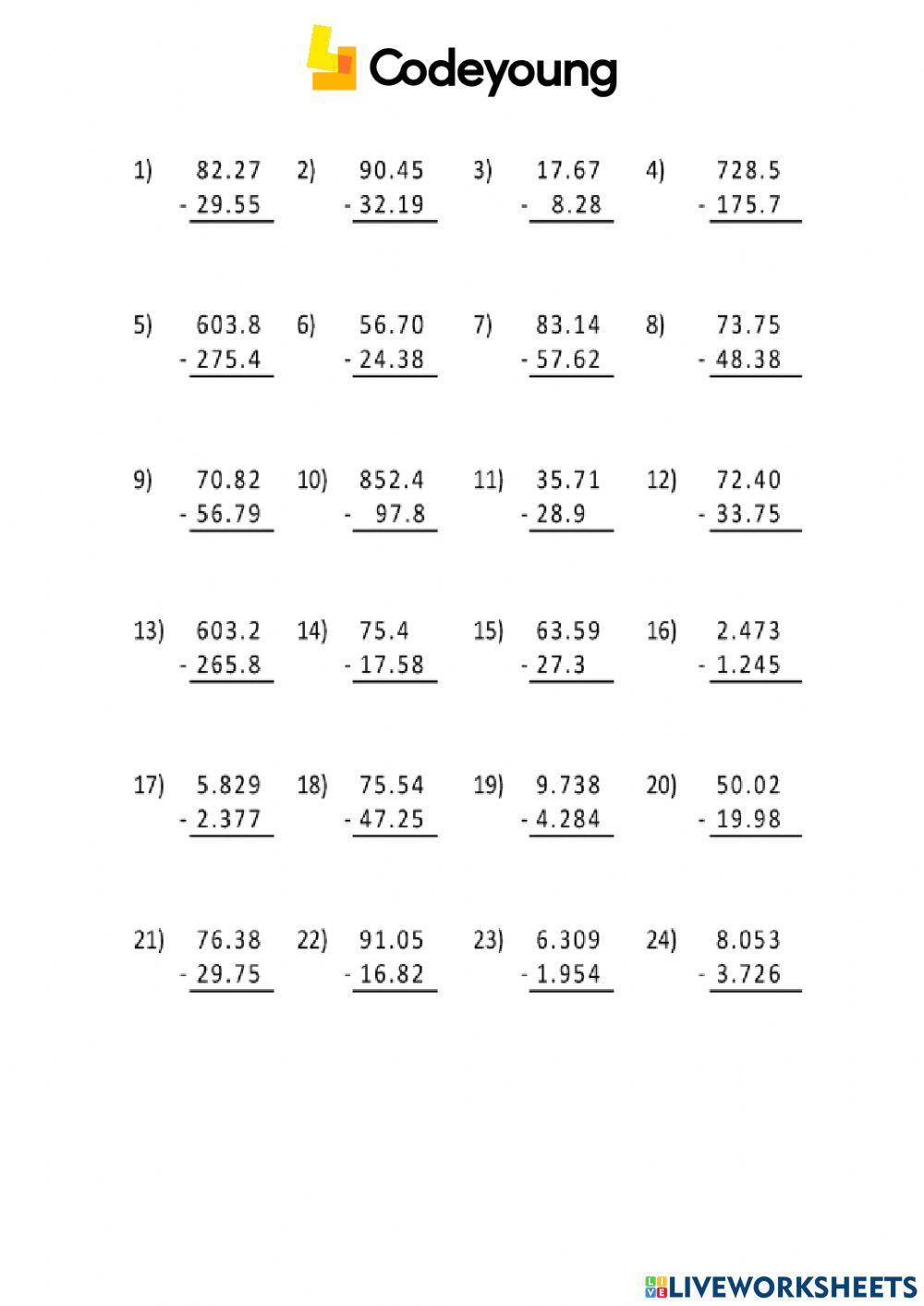 Content-CW-Addition & Subtraction of Like Decimals