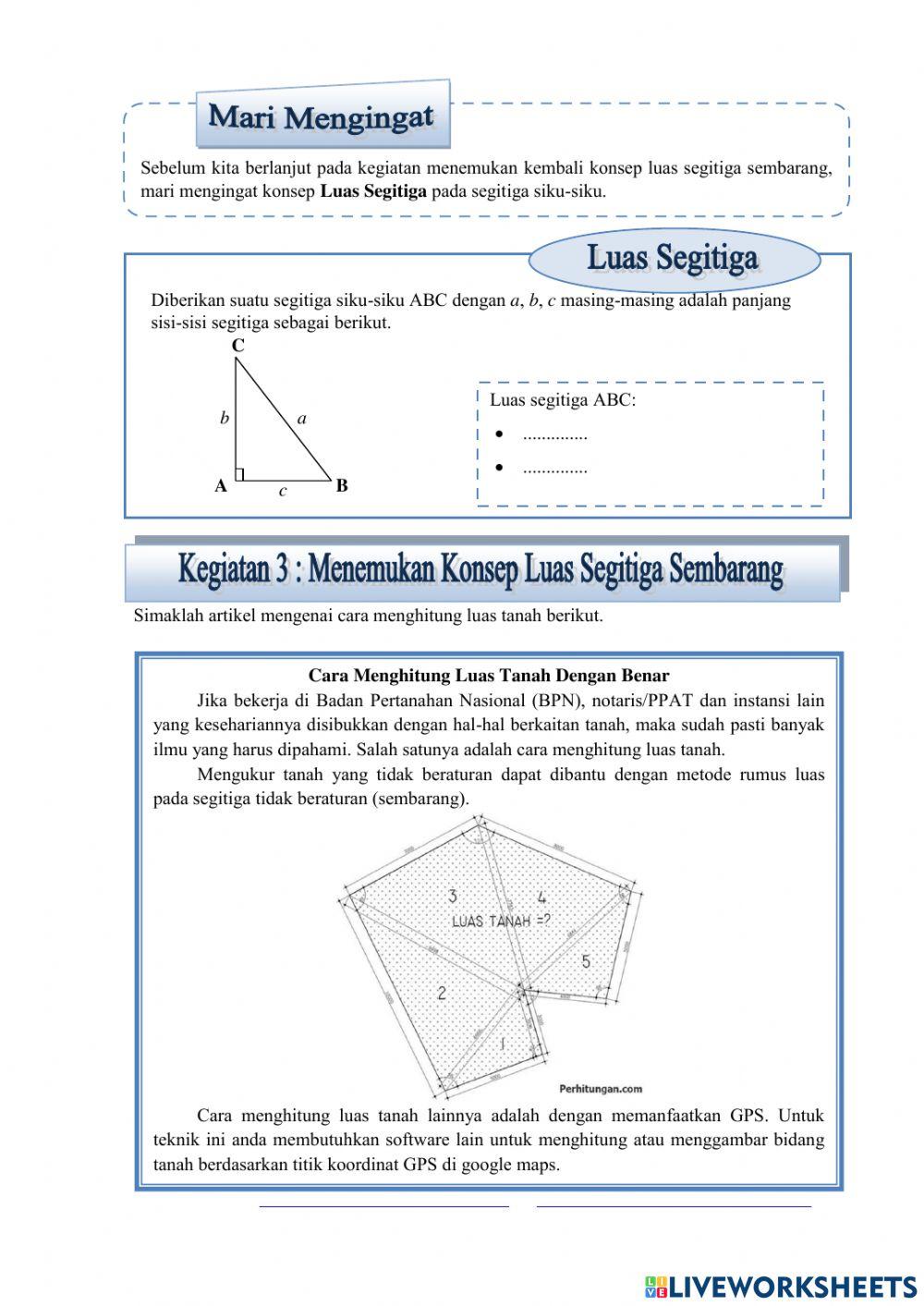 Luas segitiga (aturan sinus dan cosinus)