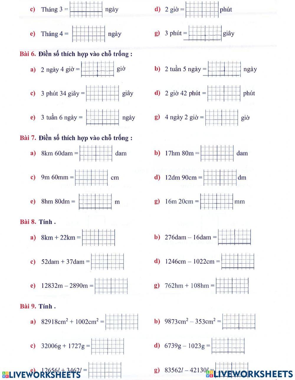 Bài tập đổi đơn vị