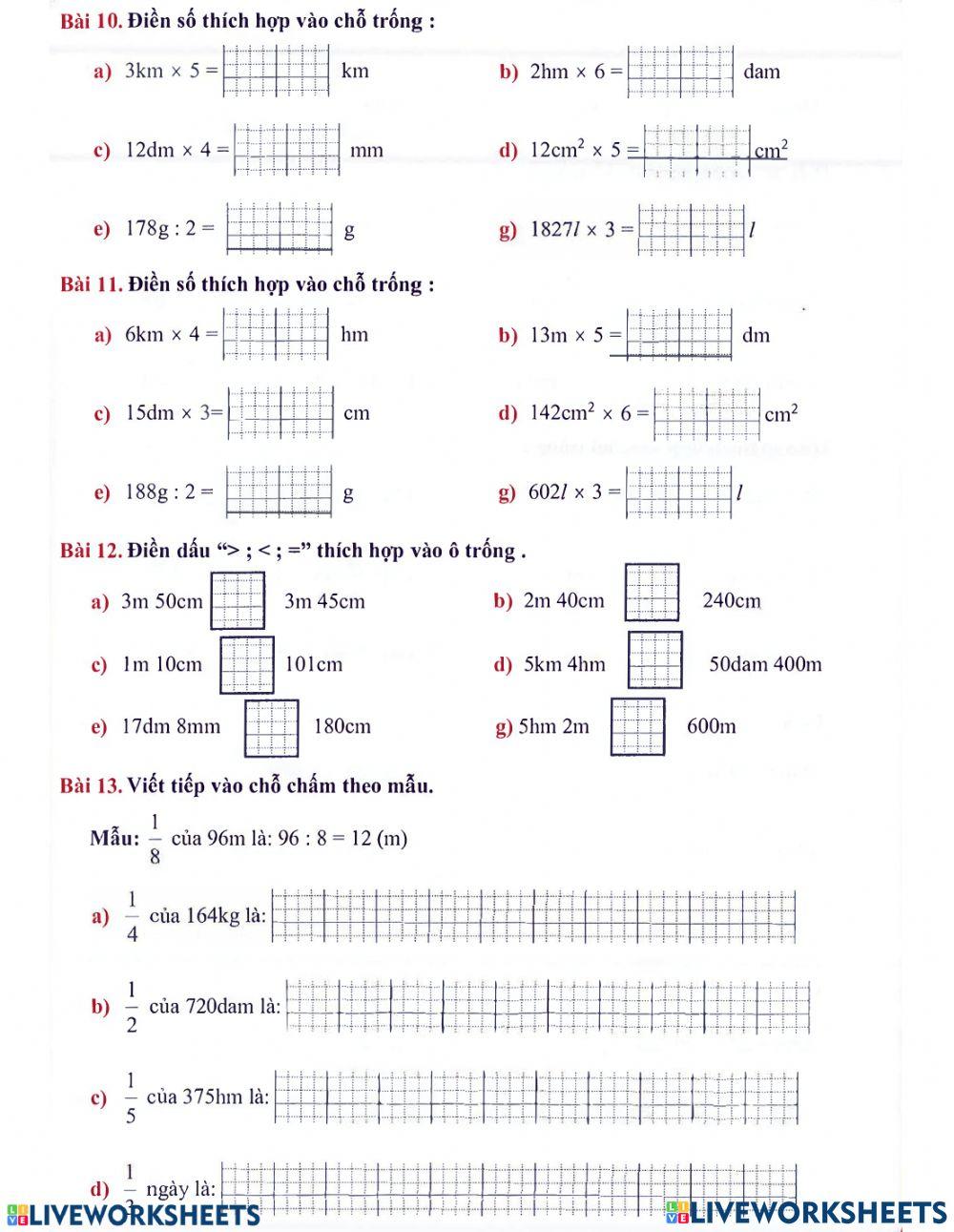 Bài tập đổi đơn vị