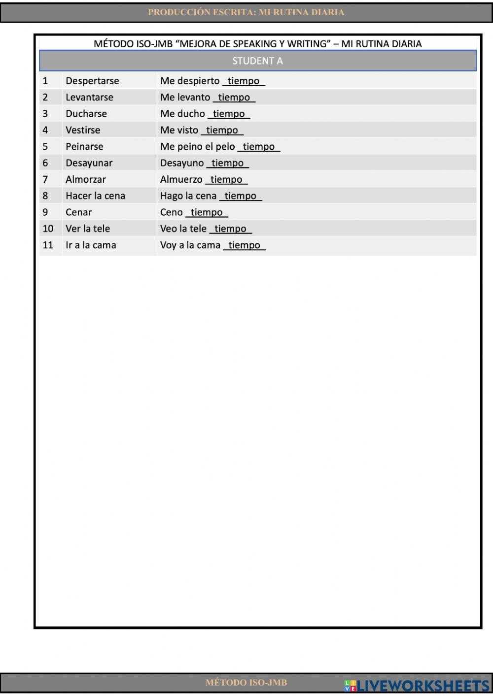 Writing 3. Mi rutina diaria