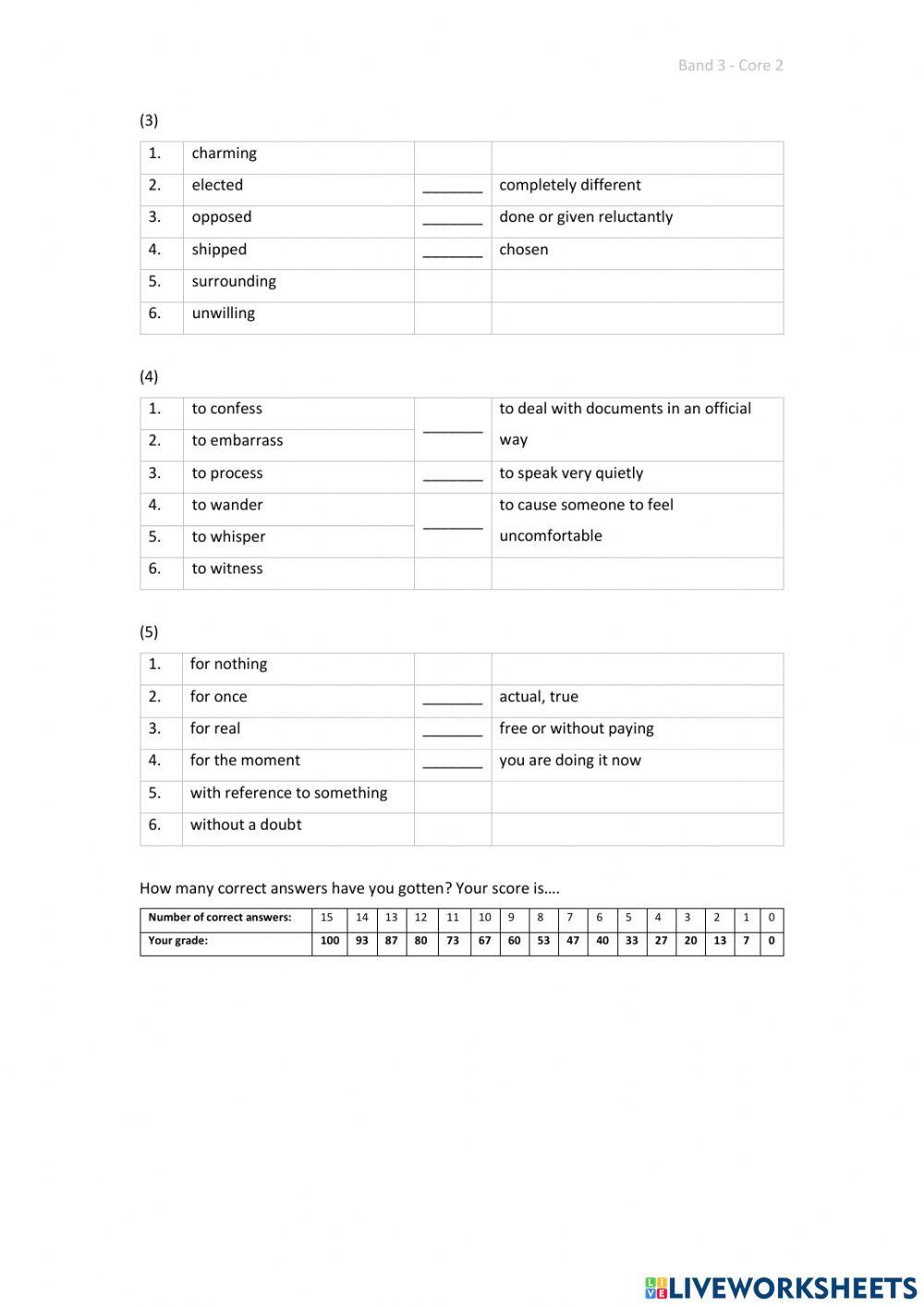Band 3 (Core 2) - Unit 4 - Test