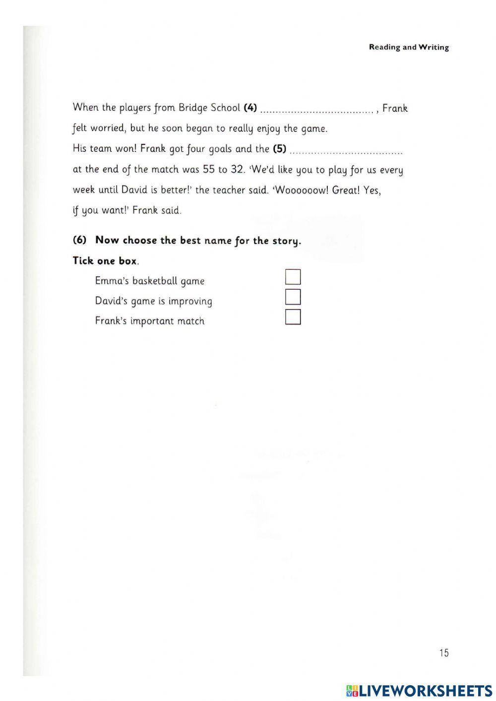 Flyers 2, Test 1, Reading and Writing