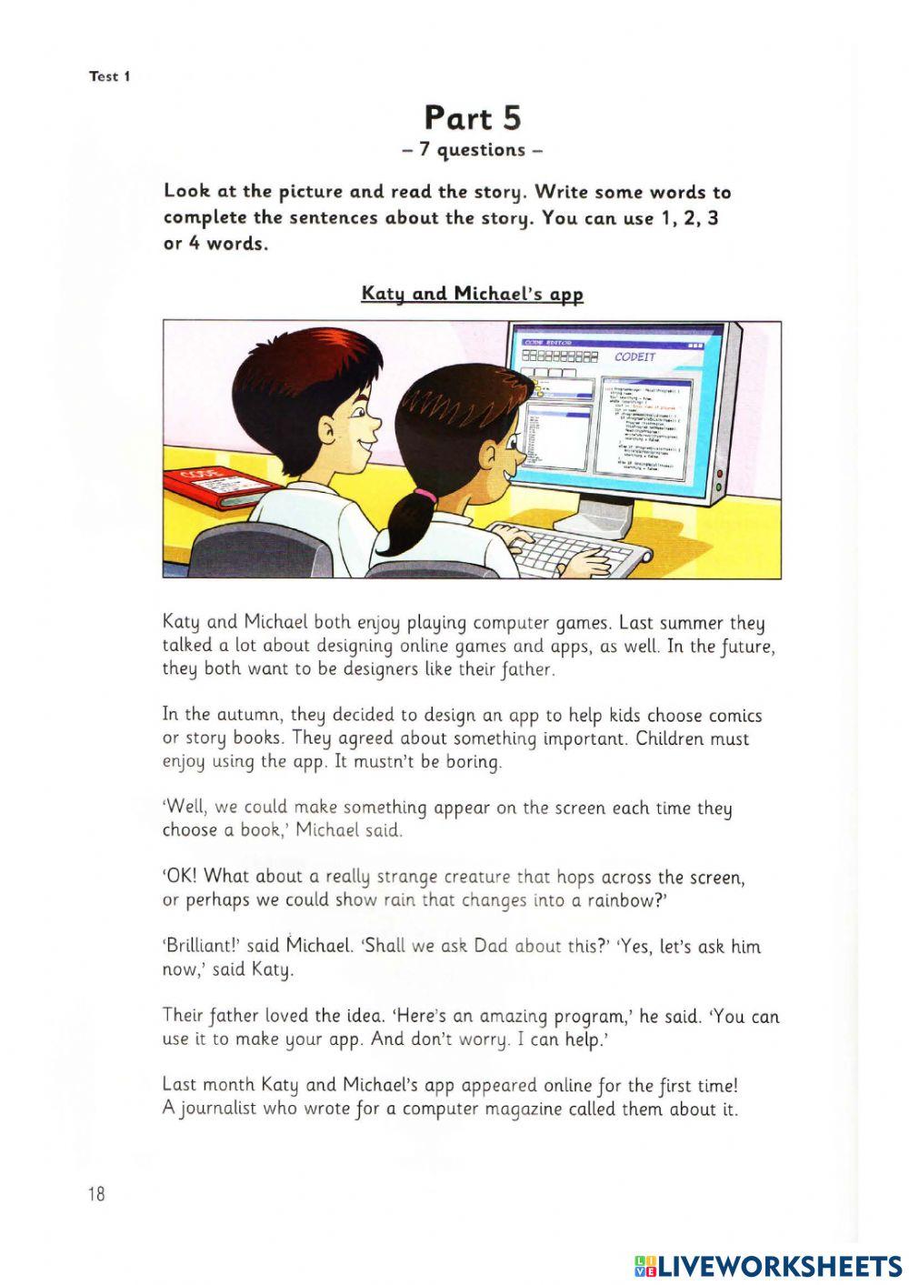 Flyers 2, Test 1, Reading and Writing