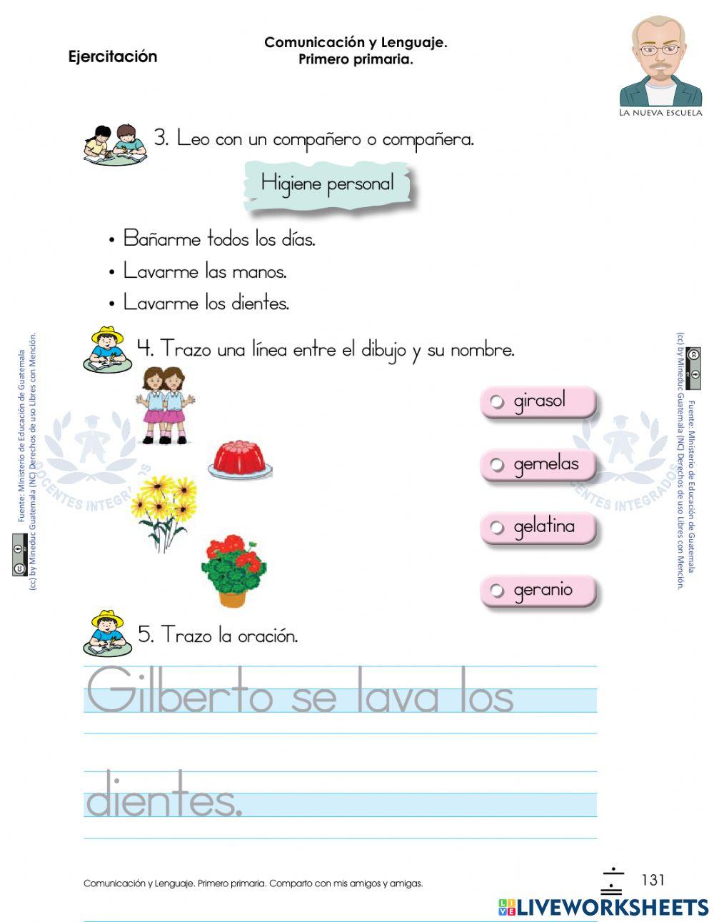 Comunicación y Lenguaje 1 L1 Primero Primaria - pag. 131 - Ejercitemos “ga, ge, gi go, gu-