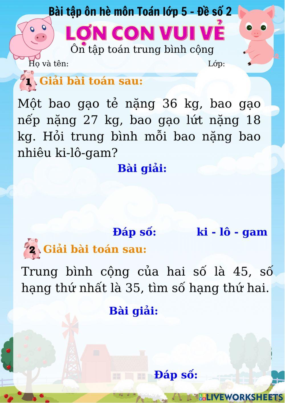 Bài tập ôn hè lớp 5 - đề số 2
