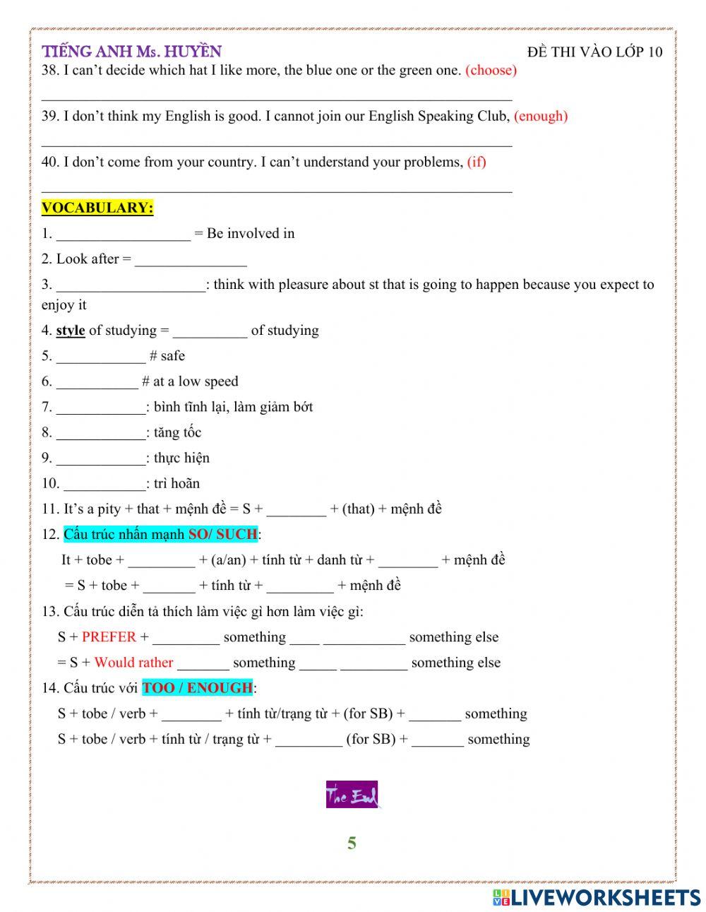 Đề vào 10 - practice test 3