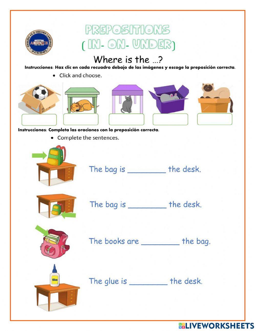 In, On, Under  First grade 