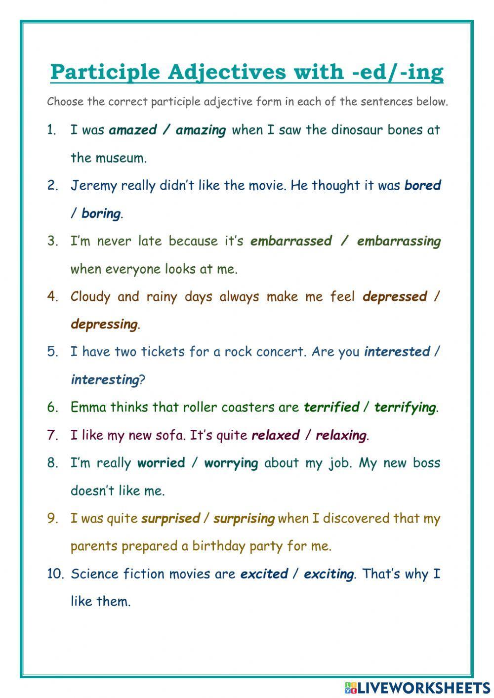 Participle Adjectives ending -ed and -ing