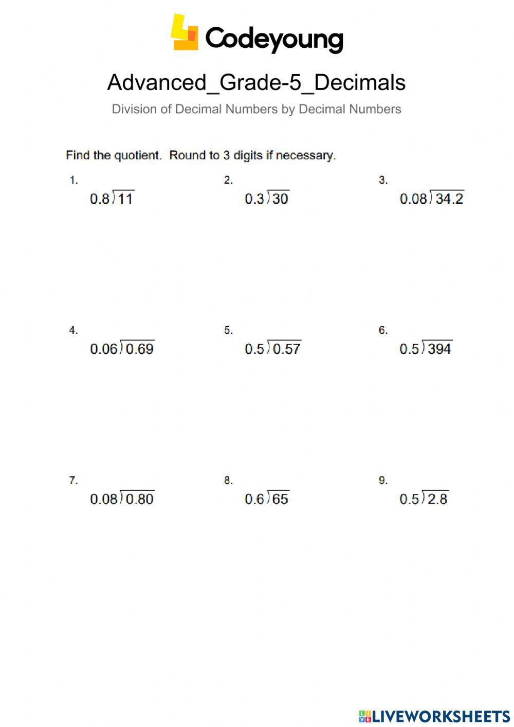 Advanced-Division of Decimal Numbers by Decimal Numbers