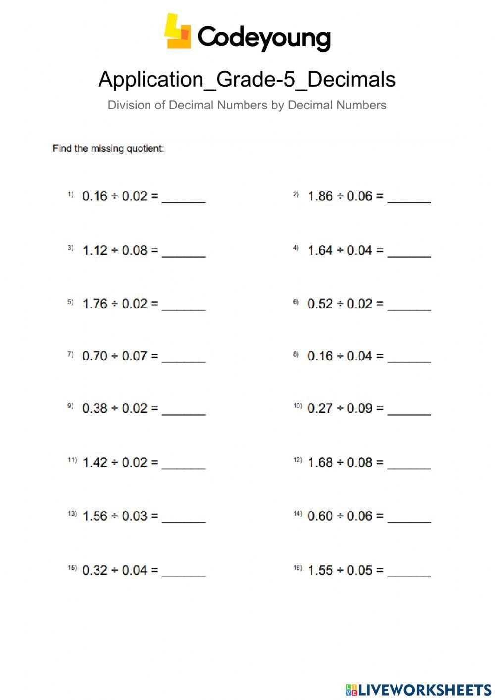 Application-Division of Decimal Numbers by Decimal Numbers