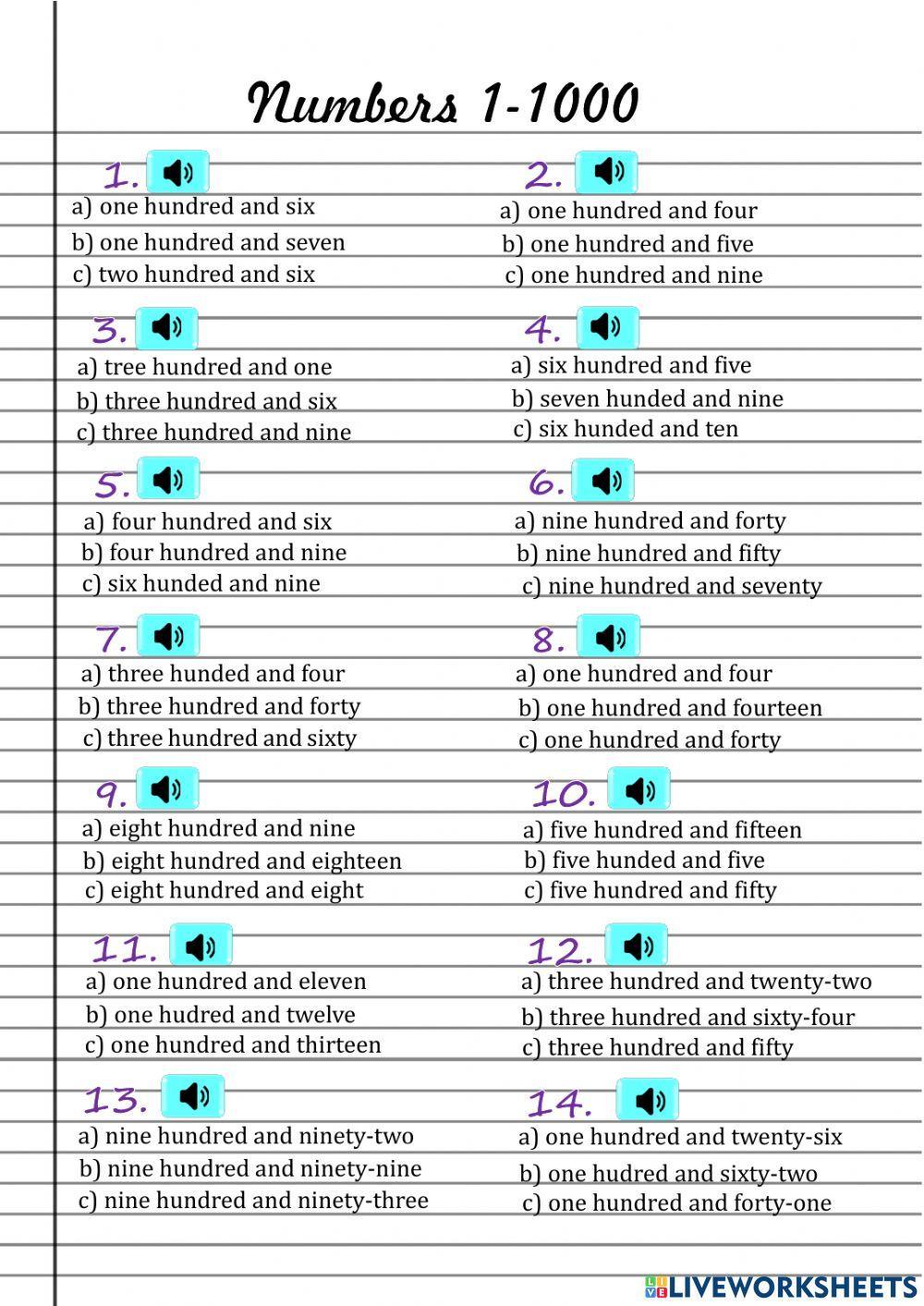 Listening numbers 1-100