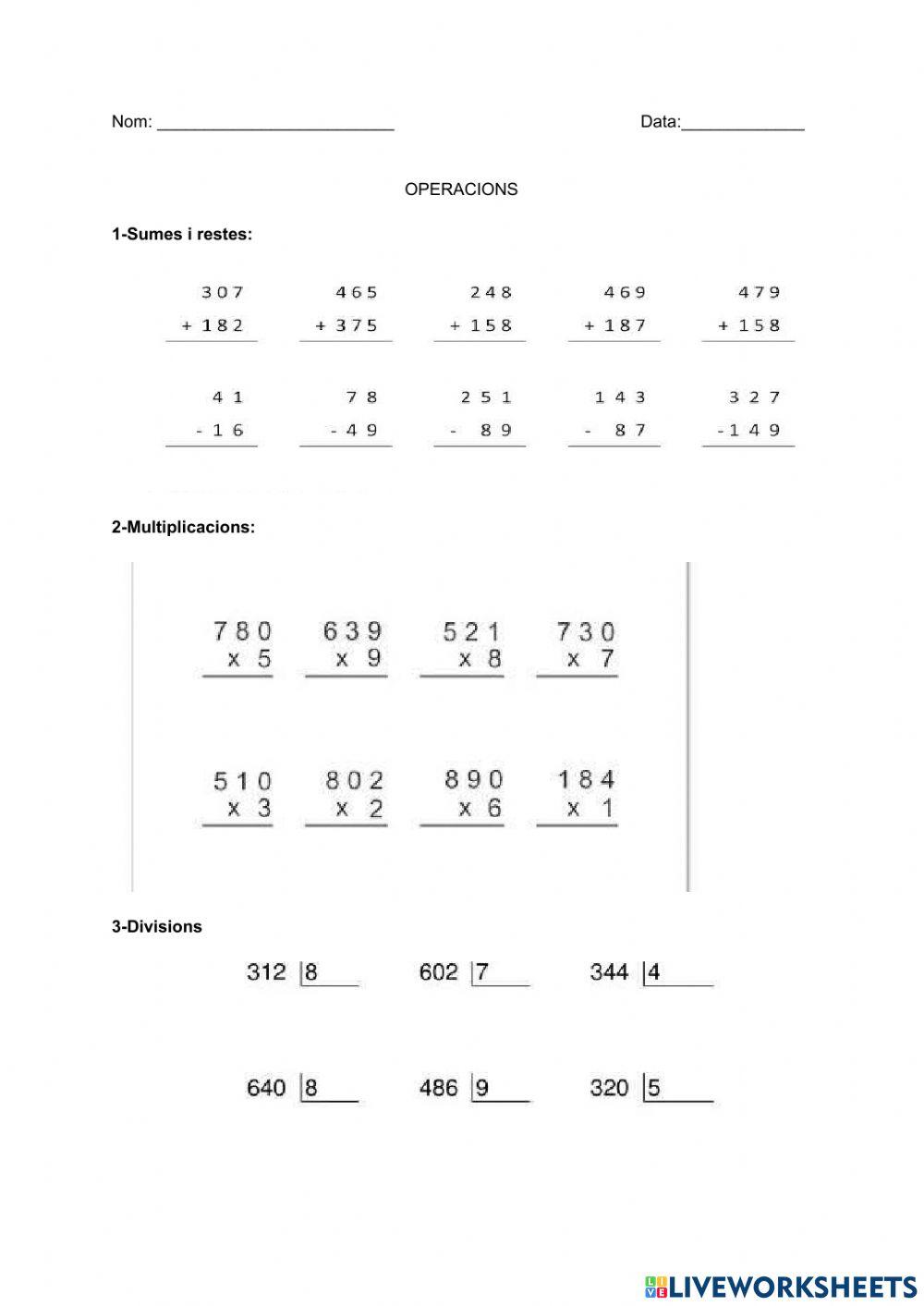 Operacions matemàtiques 4t