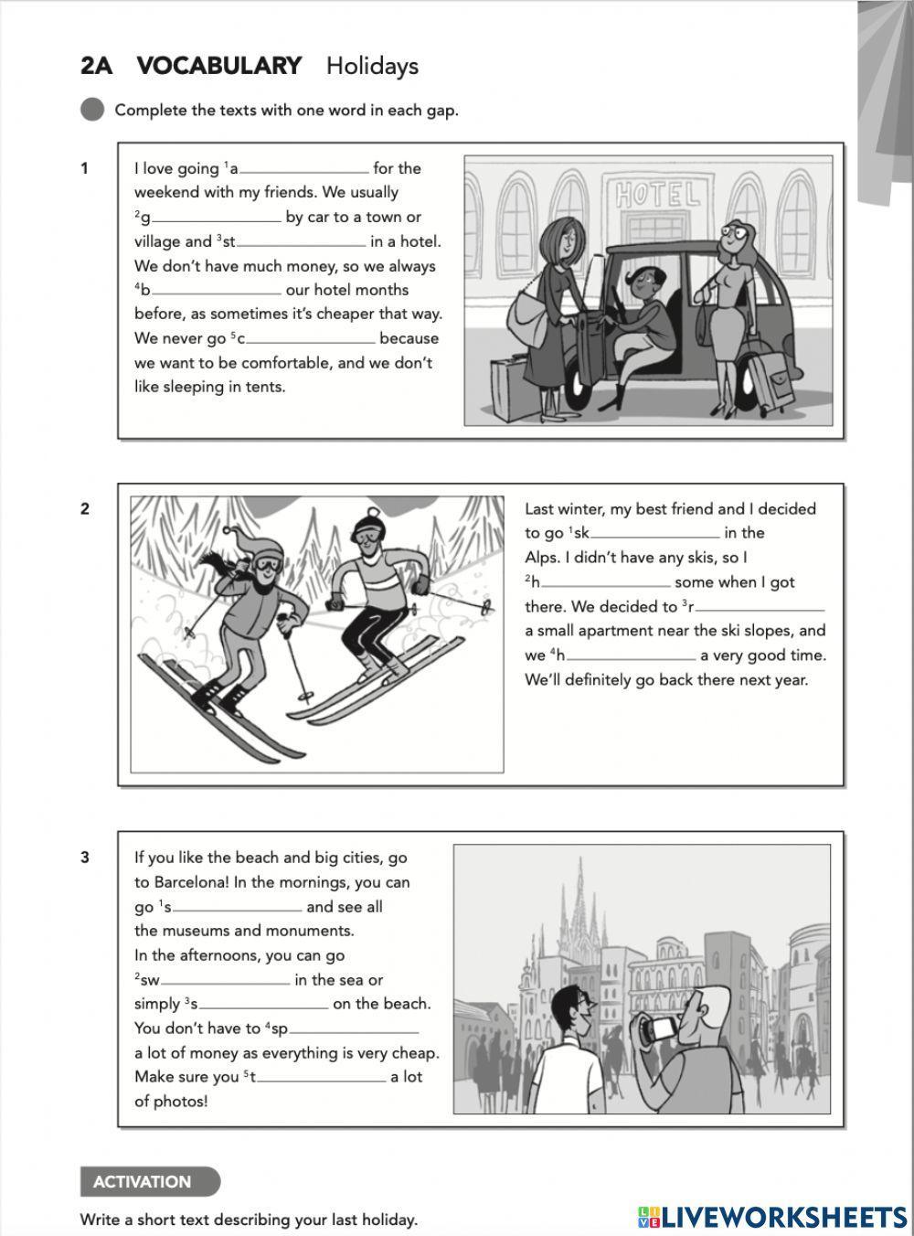 English File Pre-Inter 2A Vocabulary Holidays